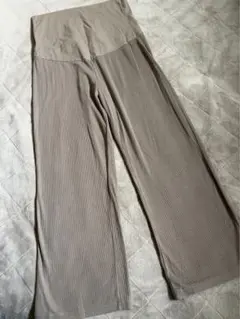 無印良品　リブ編み ベージュ ワイドパンツ M-L