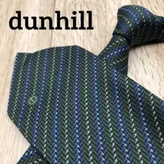 ✨極美品✨dunhill ネクタイ ストライプ 剣先ロゴ グリーン シルク100