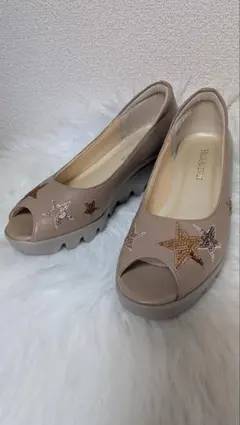 M*a様 値下げ！ヒルズアヴェニュー 22パンプス オープントゥ 星 ブラウン