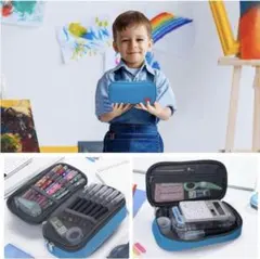 多機能ペンケース 大容量 シンプル 筆箱 ポリエステル 仕分け収納 ブルー