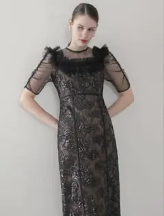 【LEJA】スクエアチュールギャザーフラワースパンコールIラインドレス