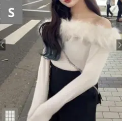 【値下げ不可】[即購入OK]新品タグ付/ファーオフショルダーニットトップス