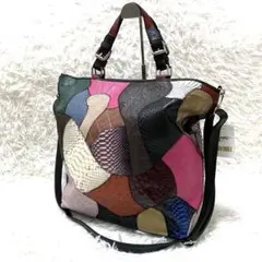 新品 希少 オーストリッチ パイソン クロコ パッチワークレザー2way バッグ