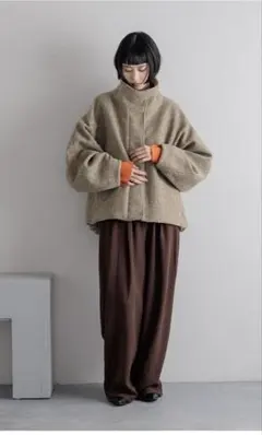 アラン編みニット ノーカラー 裾キルティング ブルゾン esica エシカ