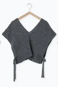 サマンサモスモス　フラワーモチーフ透かしベスト　ブルー　新品タグ付き