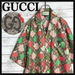 【美品・近年モデル】グッチ　レ・ポムコレクション　オープンカラーGGシャツ　総柄