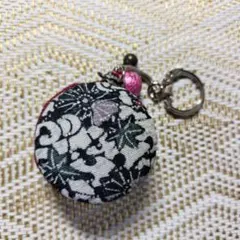 ターコイズブルー☆花柄 マカロンポーチ コインケース キーホルダー