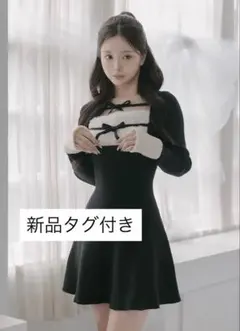 ダーリッチ darich リボンファーフレアニットミニワンピース ワンピ