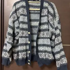 CASUAL LAND 総柄 ニットカーディガン ブルー系