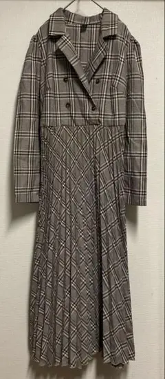 チェック柄 ダブルボタン ロングシャツワンピース