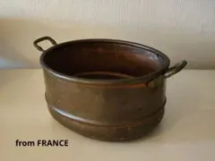フランスアンティーク 古い銅鍋 オーバル 両手鍋 ブロカント コッパー