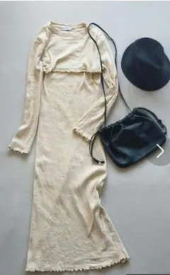 ADAM ET ROPE' リブセットアップ ライトベージュ　ワンピース