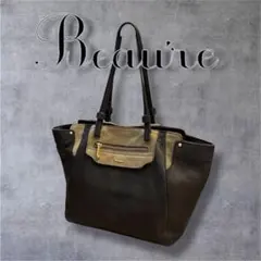 【美品】ビュレ 本革 レザートートバッグ A4収納 大容量 バイカラー 金ロゴ