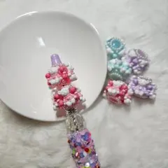 ペイントビーズ　クマ　リボン　ピンク　1個