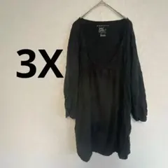 1点物❣海外古着✨ブラック 黒 Vネック チュニック 【3X】 オーバーサイズ