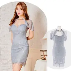 DAZZY フロントジップ谷間見せシアーレースフリル半袖タイトミニドレス