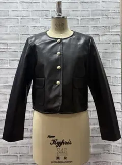 新品ブラックレザーノーカラージャケット
