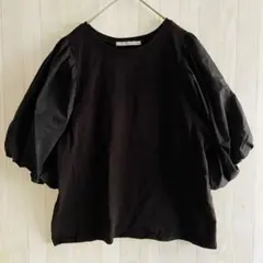 ケービーエフ　異素材ドッキング パフスリーブ Tシャツ ブラックのサムネイル