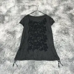 【ギャバジンK.T】レース装飾カットソー ダークグレー M 裾紐付【美品】のサムネイル