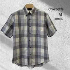 Crocodile 半袖チェックシャツ 綿100% ブルー系 ボタンダウン Mのサムネイル