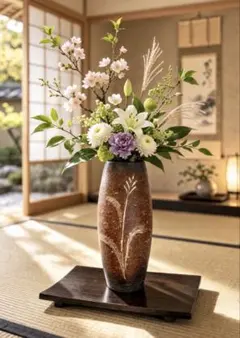 信楽焼の花瓶　三彩