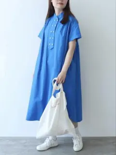 bulle de savon 半袖　オックスコックワンピース　アオ
