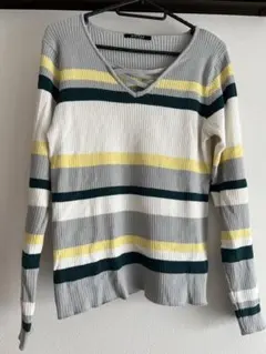 【oneway】 ストライプ Vネックセーター M