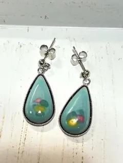 ピアス　七宝焼　ハンドメイド　トルコブルーペール色　フリット