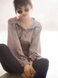 GRL バックウエストレースアップチェックブラウス