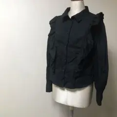 エイチアンドエム☆H&M フリル付き黒長袖シャツ Lサイズ