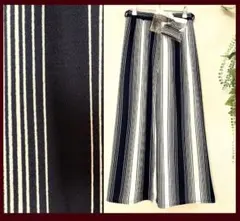 新品 楽ちん着痩せガウチョパンツ イージーワイドパンツ/黒白ランダムストライプ