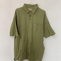 vintage cotton オリーブグリーン ストライプ 半袖ポロシャツ L