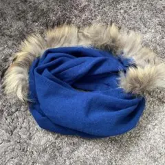 スヌード ブルー フェイクファー付き