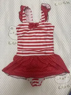 赤と白のストライプ水着 100cm