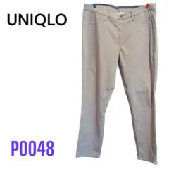 P0048 UNIQLOユニクロ　縦ストライプ　レディースパンツ　ブラウン　L