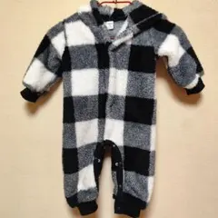 極美品★ベビーぽわぽわあったか☆チェック　ジャンプスーツ　フード　ロンパース