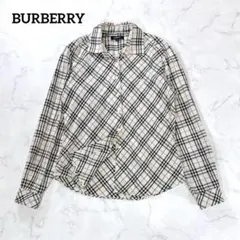 バーバリーロンドン ノバチェック 長袖シャツ M ベージュ ロゴ刺繍 ブラウス