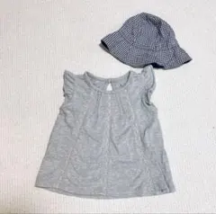 GAPbabyフリルグレーシャツ&ユニクロギンガムチェック帽子ハットセット2歳