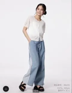 GU ライトデニム サイドラインパンツ 160 L ブルーデニム