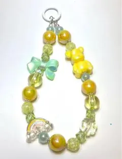 ハンドメイド ストラップ キーホルダー 黄色 くま