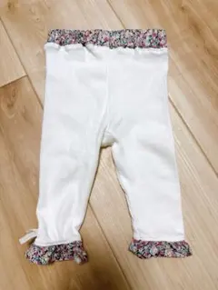 ホワイト フリル付きレギンス 花柄 リボン 春服 80cm コトリ