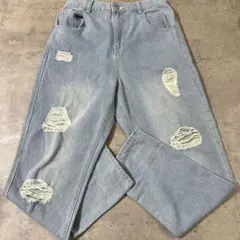 ダメージ加工 ライトブルー デニムパンツ L
