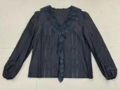 (L07209）NINA RICCI ウールシルク ラッフルフリルレースブラウスのサムネイル