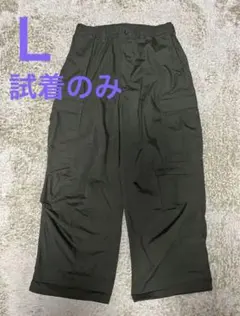 メンズ　GUオリーブグリーン　カーキ色カーゴパンツ ゴム入りウエスト