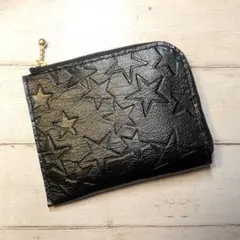 本革 姫路レザー 星型押し 黒 L字ファスナーウォレット No.833