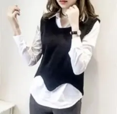 黒 ニットベスト ノースリーブ フリーサイズ