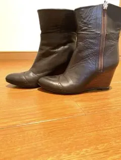 ダークブラウン レザー ショートブーツ