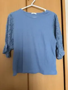【colza】ブルー レース袖 Tシャツ M