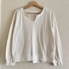 サマンサモスモスブルー ワッフル トレーナー アイボリー リブ編み ゆったり 春