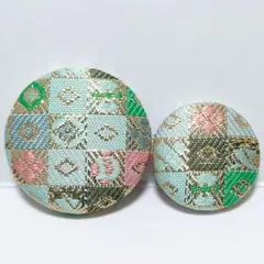 金蘭生地　薄緑水色　大小2点セット　㊳ミリ㉗ミリ　ヘアゴム・ブローチ